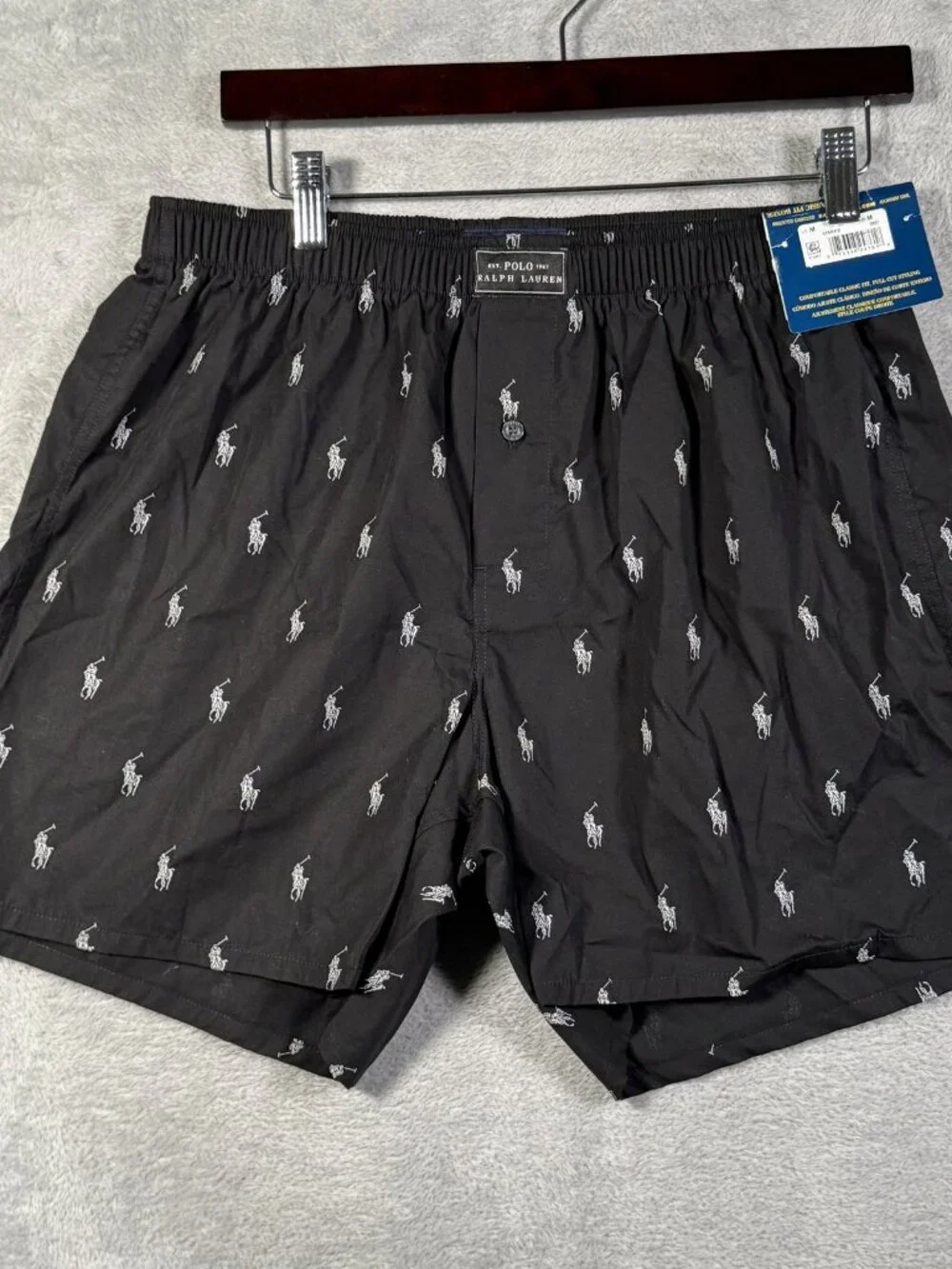 Polo Ralph Lauren Boxer Shorts Mens M Black Pony Player Logo All Over Print
